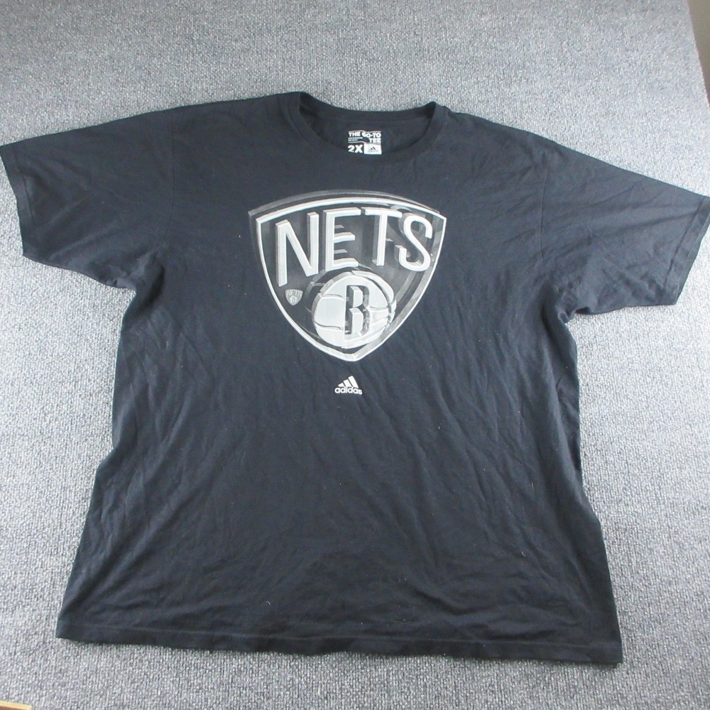 Brooklyn Nets Shirt Mens 2XL‎ Black NBA Basketball Adidas Graphic T-Shirt Tee